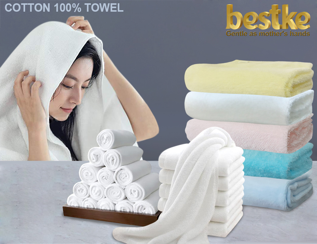 Combo 10 cái Khăn gội bestke 100% cotton, màu trắng và xanh nõn chuối, KT 83*33cm, Cotton towel, bestke towel