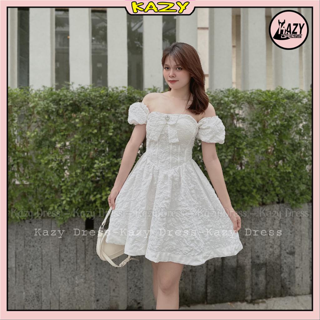 Váy xốp dự tiệc đính nơ phong cách tiểu thư KAZY DRESS V059