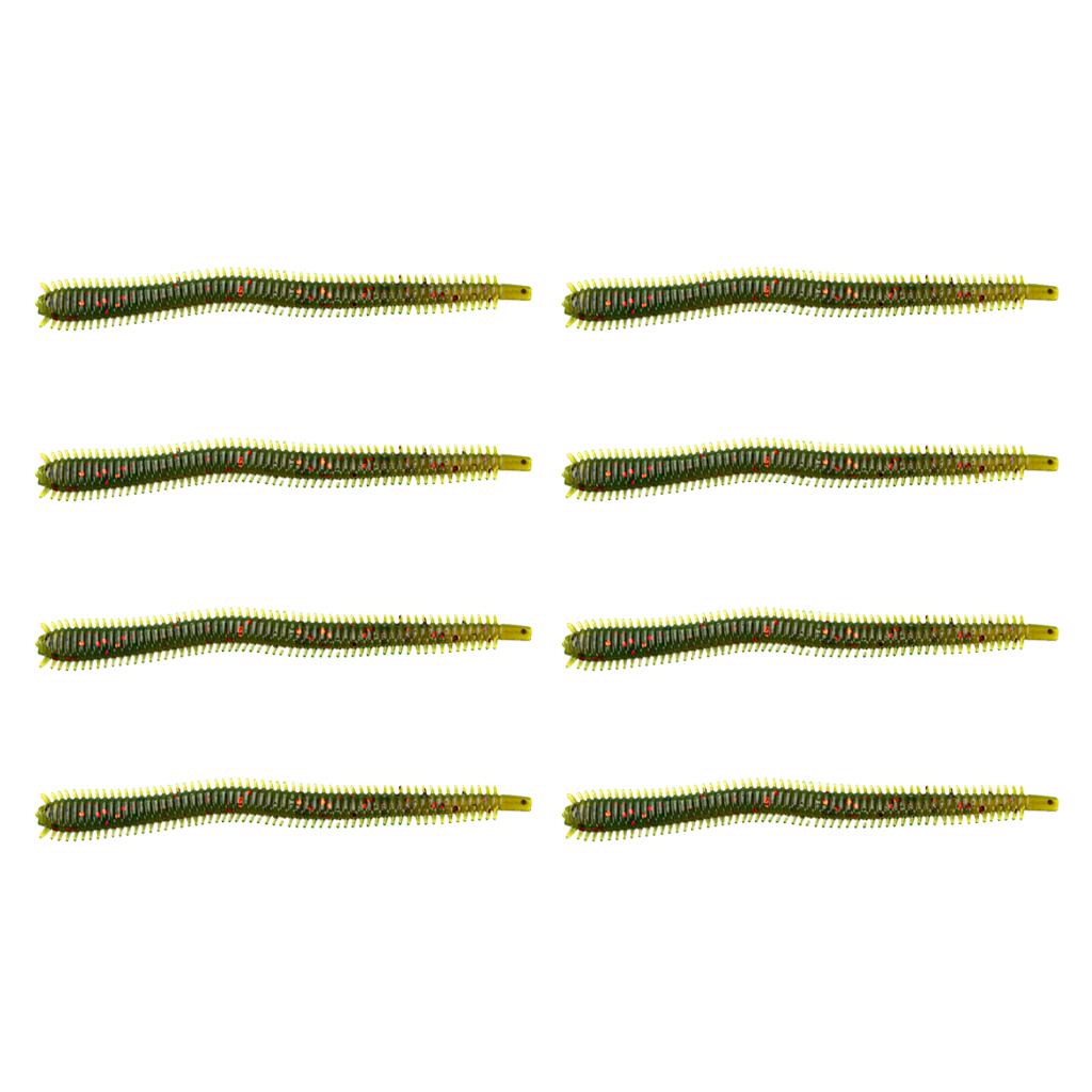 8pcs Lifelike Soft PVC Ribbed Worm Fishing Lures Grub Jig Head Baits 11cm