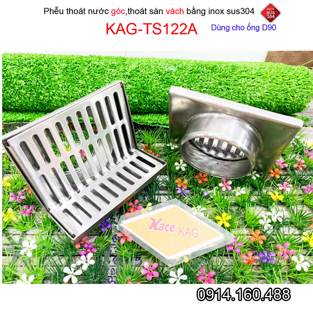 Phễu thoát nước mưa thoát ngang D90 KAG-TS122A, phễu thoát nước chữ L vách tường hành lang thoát nước nhanh sử dụng tốt