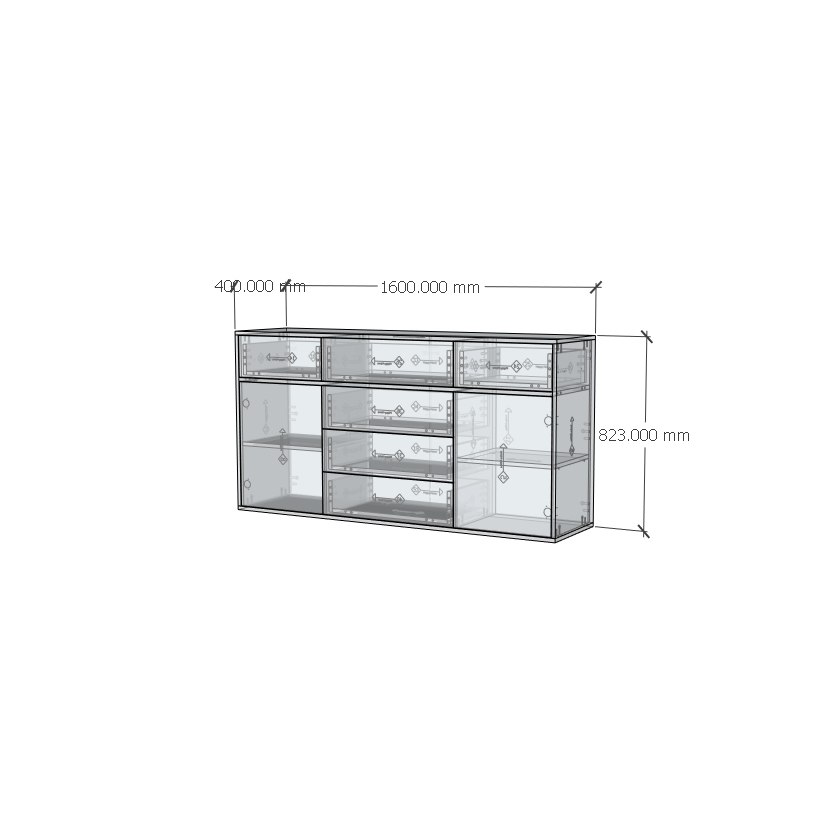 HAPPY FURNITURE , ZACY - Tủ lưu trữ 6 ngăn kéo 2 cửa mở, THK_219 , 160cm x 40cm x 82cm DxRxC, Sản phẩm phổ thông