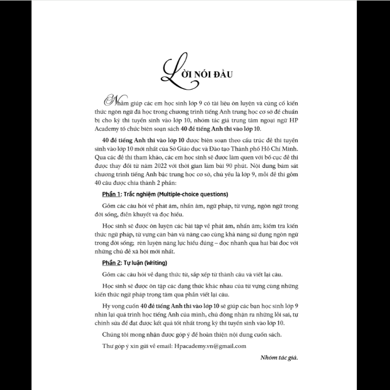 Sách 40 Đề Tiếng Anh Thi Vào Lớp 10