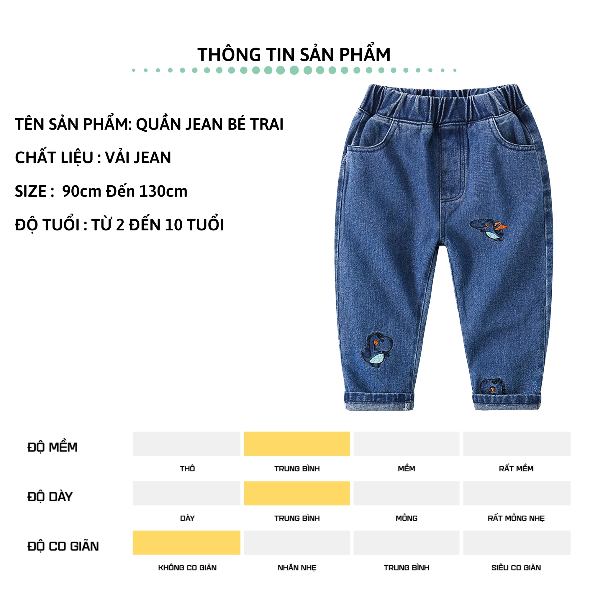 Quần jean dài bé trai 27Kids WELLKIDS quần bò mềm lưng chun nam cho trẻ từ 2-10 tuổi BLJE1