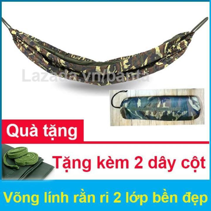 Võng Cuộn Du Lịch Lính Rằn Ri 2 Lớp Có Túi Đựng Bền, Đẹp : Không Dây & + 5m Dây Dù Loại 1 - Nhập Khẩu Từ THÁI LAN