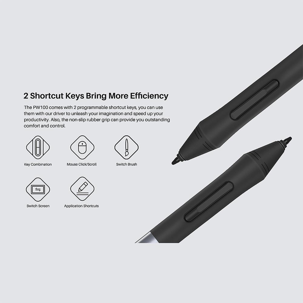 Bút kỹ thuật số Huion PW100 không dùng pin với 2 nút có thể lập trình cho máy tính bảng đồ họa Huion H1060P H610PRO V2