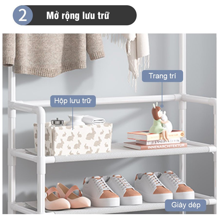 Giá Để Giày Dép Kèm Thanh Treo Đồ Chất Liệu Thép Carbon Kiểu Dáng Hiện Đại, Tiện Ích