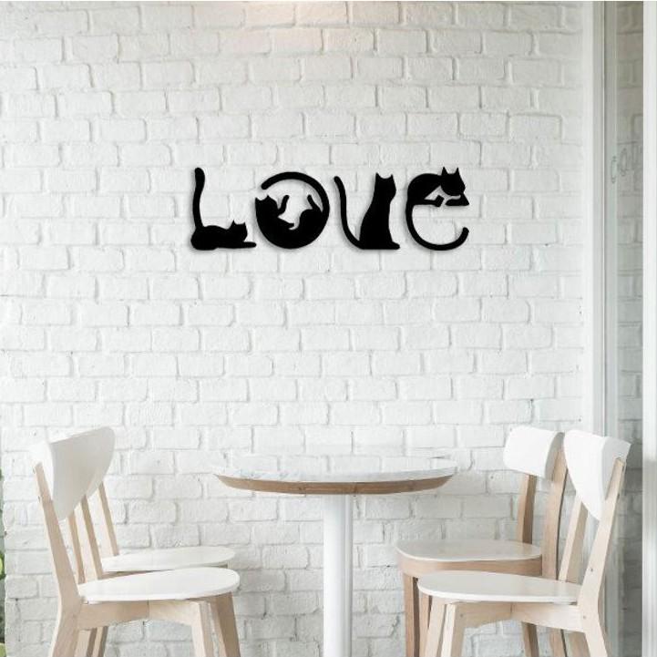 Set Tranh gỗ treo tường &quot; Love- Cat &quot; dùng để trang trí phòng khách, phòng ngủ, decor cửa hàng, cửa hiệu