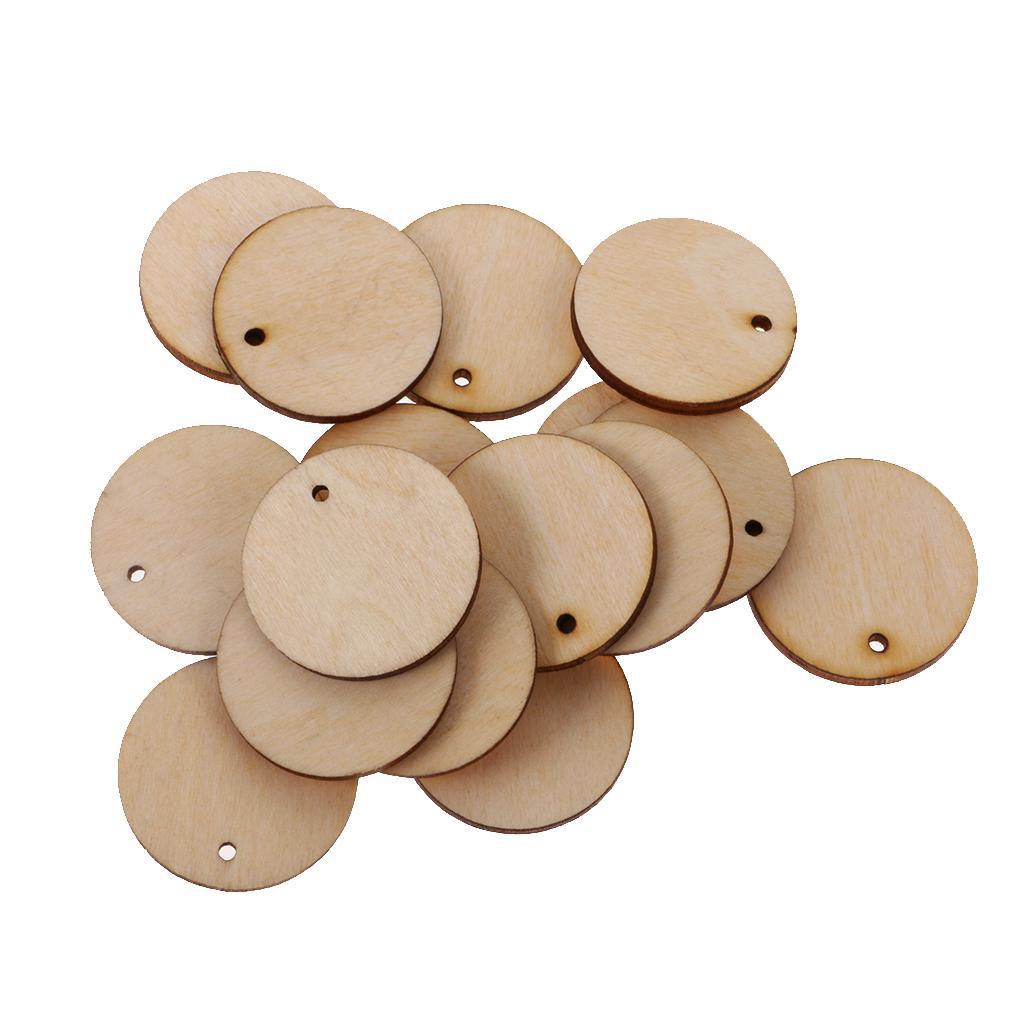 200pcs Round Unfinished Wood Pieces Slice With Hole For Art DIY Crafts