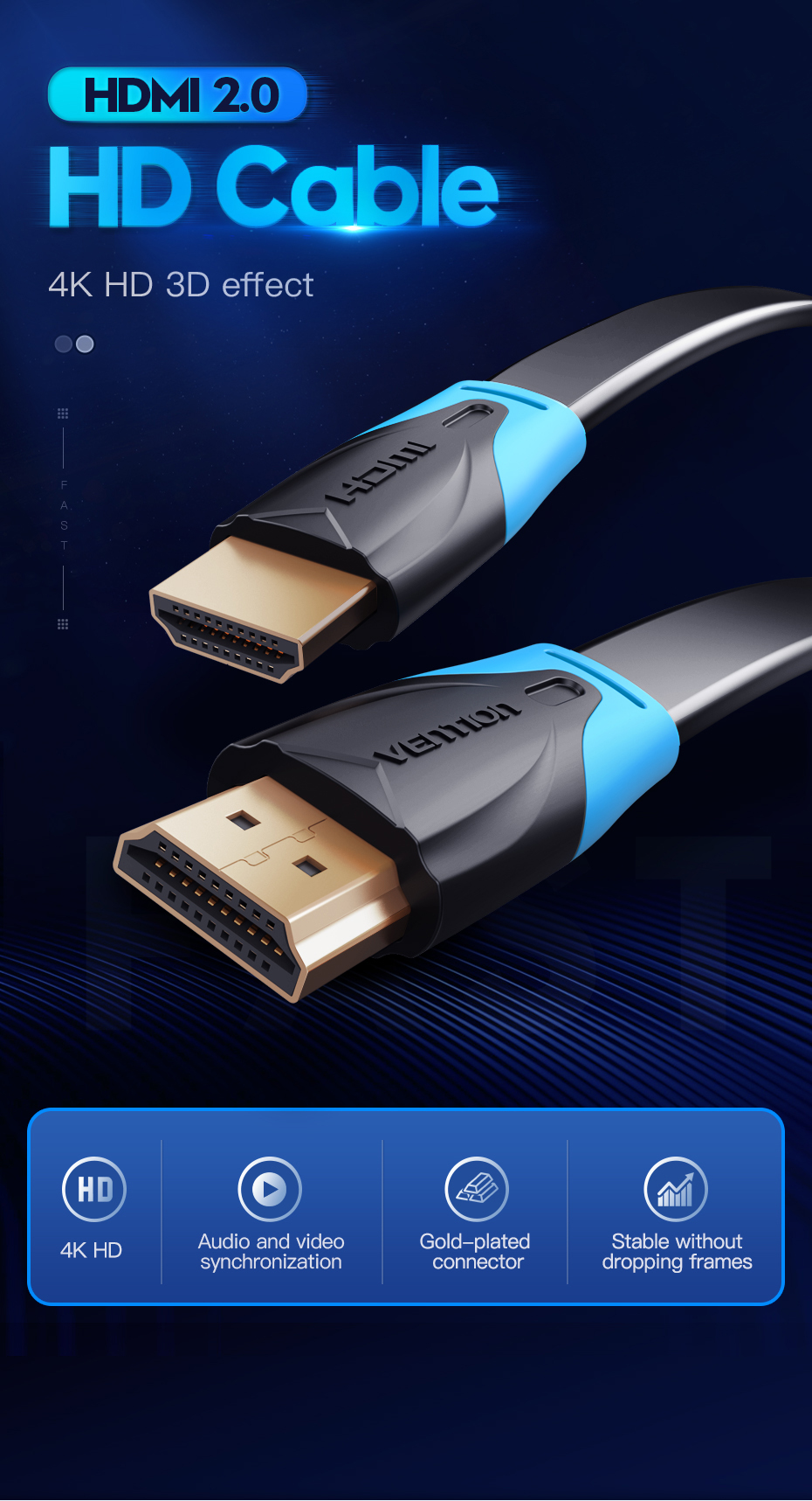 Cáp HDMI 1.4 dẹt  Vention VAA-B02 - Hàng Chính Hãng