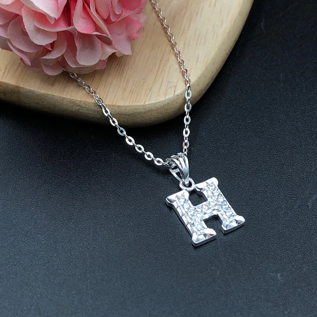 Dây Chuyền Vòng Cổ Nữ Chữ H Kiểu Phay Đính Đá Lấp Lánh BẠC HIỂU MINH DMD488H