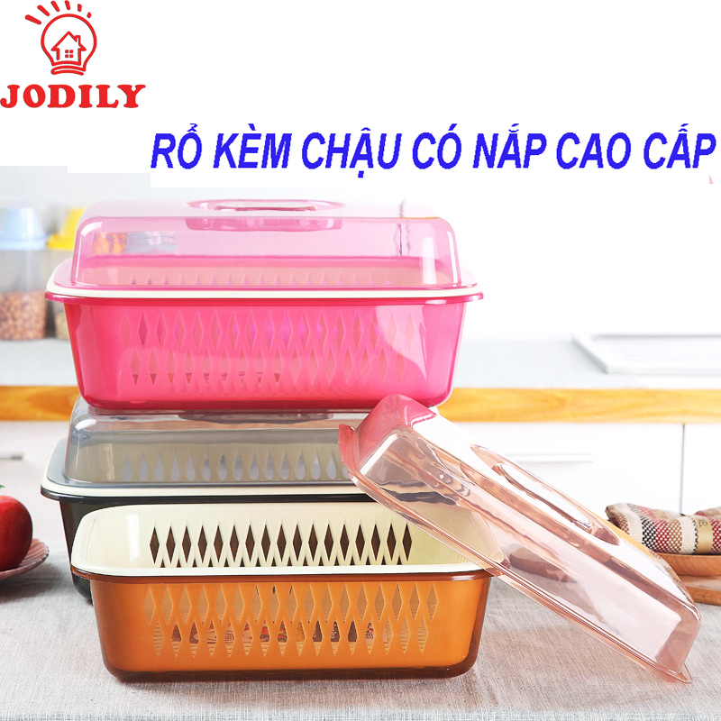 Rổ Kèm Chậu Có Lắp Cao Cấp Jodily - Đựng Rau Củ Quả, Chén Bát Đĩa, Đựng Đồ Đa Năng KT:35x25x10 cm