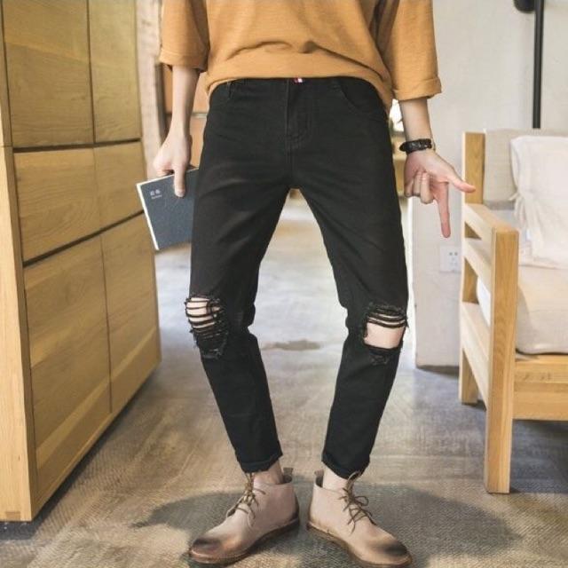 Quần rách nam đen rách gối kiểu đẹp
