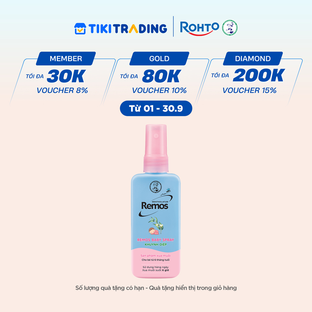 Xịt chống muỗi cho bé từ 6 tháng tuổi hương khuynh diệp Rohto Mentholatum Remos Baby Spray 70ml