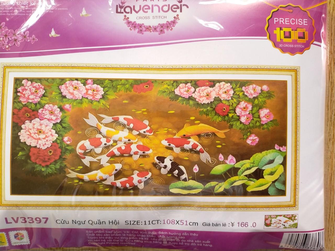 Tranh thêu chữ thập cửu ngư quần hội LV3397 - 108 x 51 cm - chưa thêu