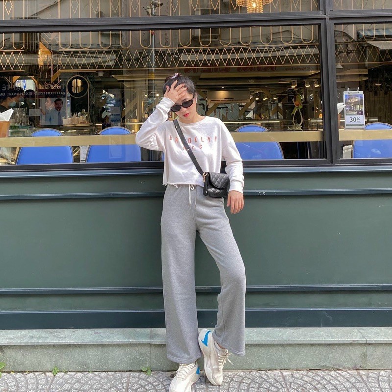Quần Ống Rộng Suông Nữ Phối Dây Trendy Ullzang Unisex Nam Nữ, Quần Thun da cá dáng ống suông, ống rộng thiết kế basic chun co giãn, Quần thun ống rộng siêu hack dáng chất thun da cá dày dặn kèm ảnh thật shop tự chụp