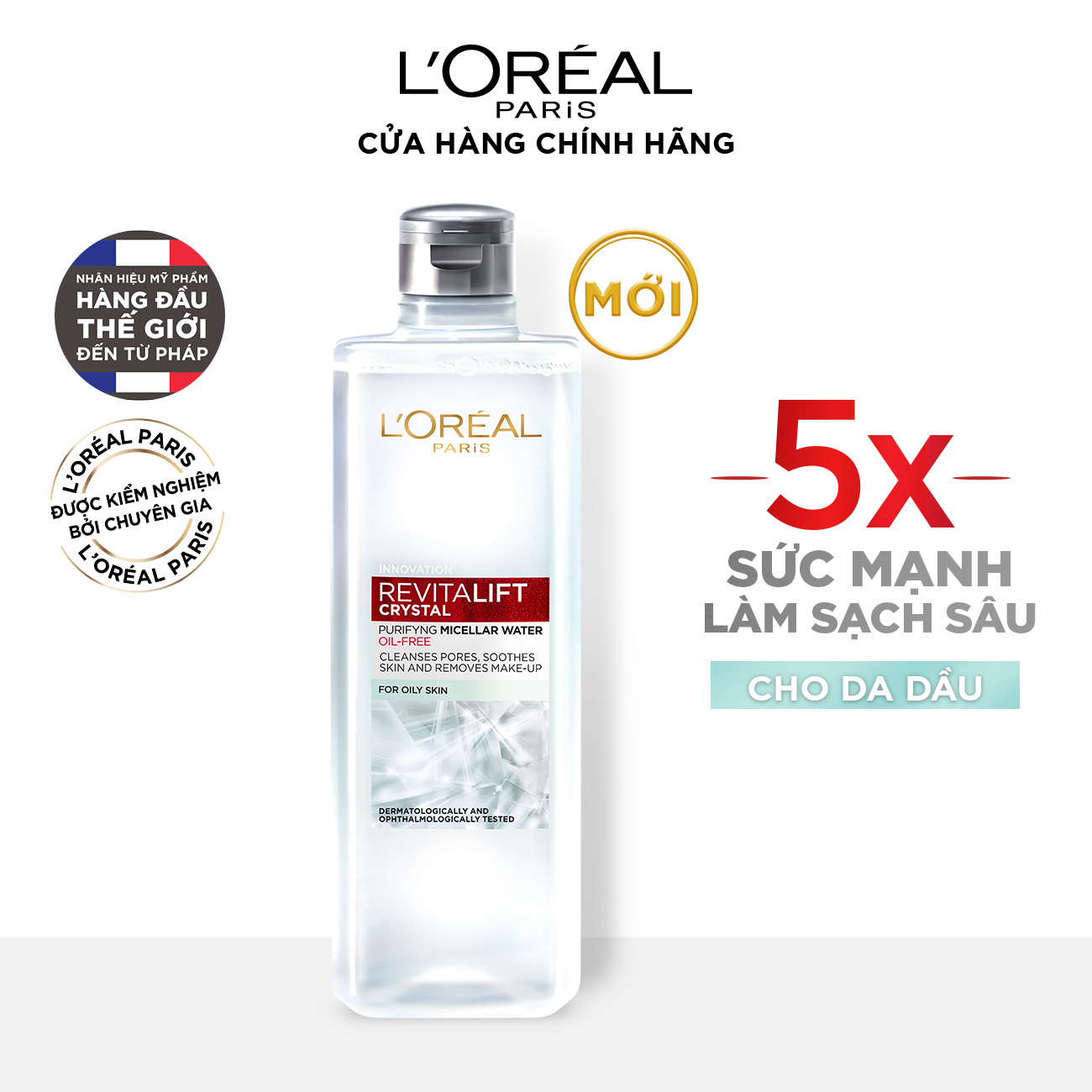 Nước tẩy trang đa năng 3-in-1 L'Oreal Paris Micellar kiềm dầu cho làn da sáng mịn rạng rỡ 400ml