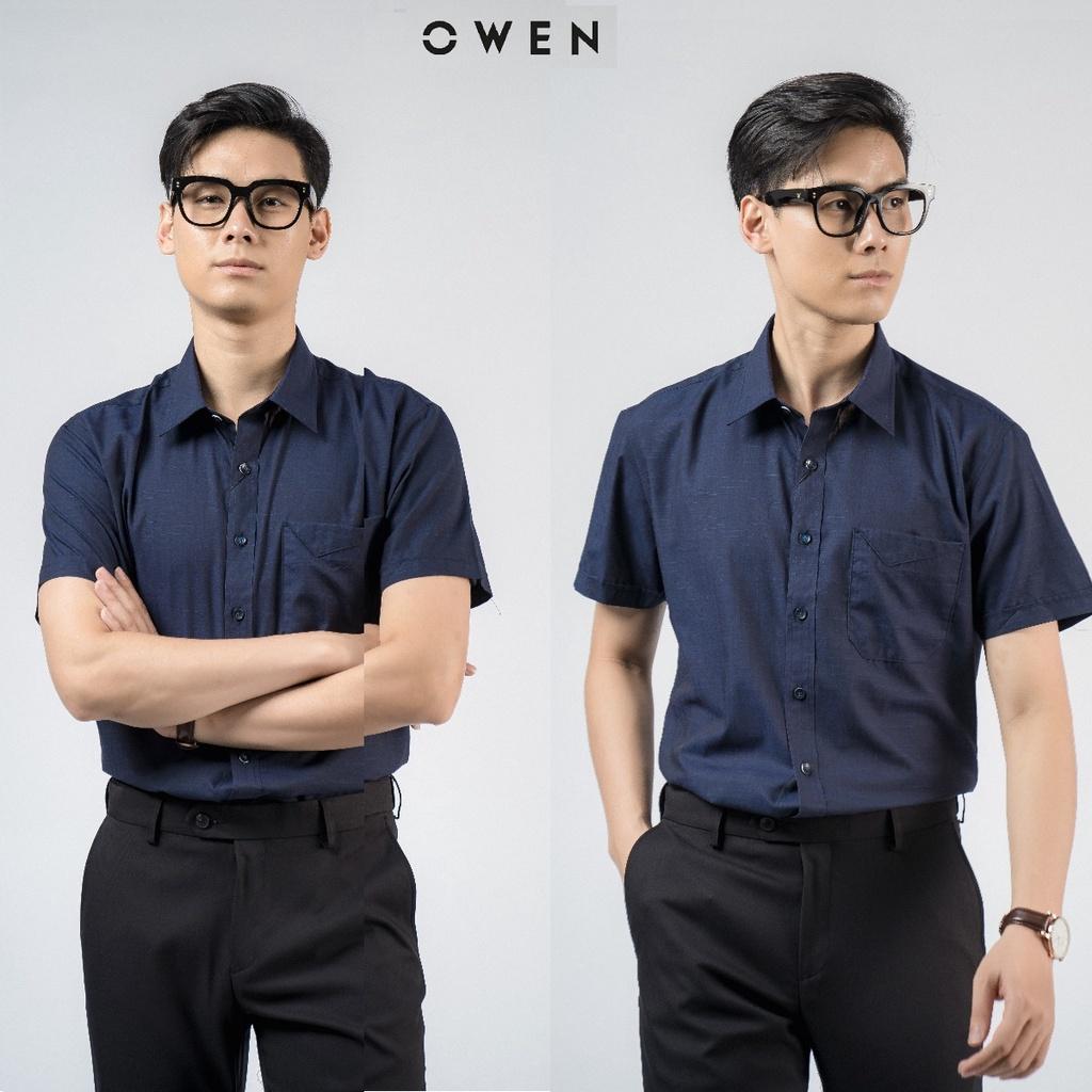 OWEN - Áo sơ mi ngắn tay Owen REGULAR FIT chất SỢI TRE MÀU XANH THAN 220133