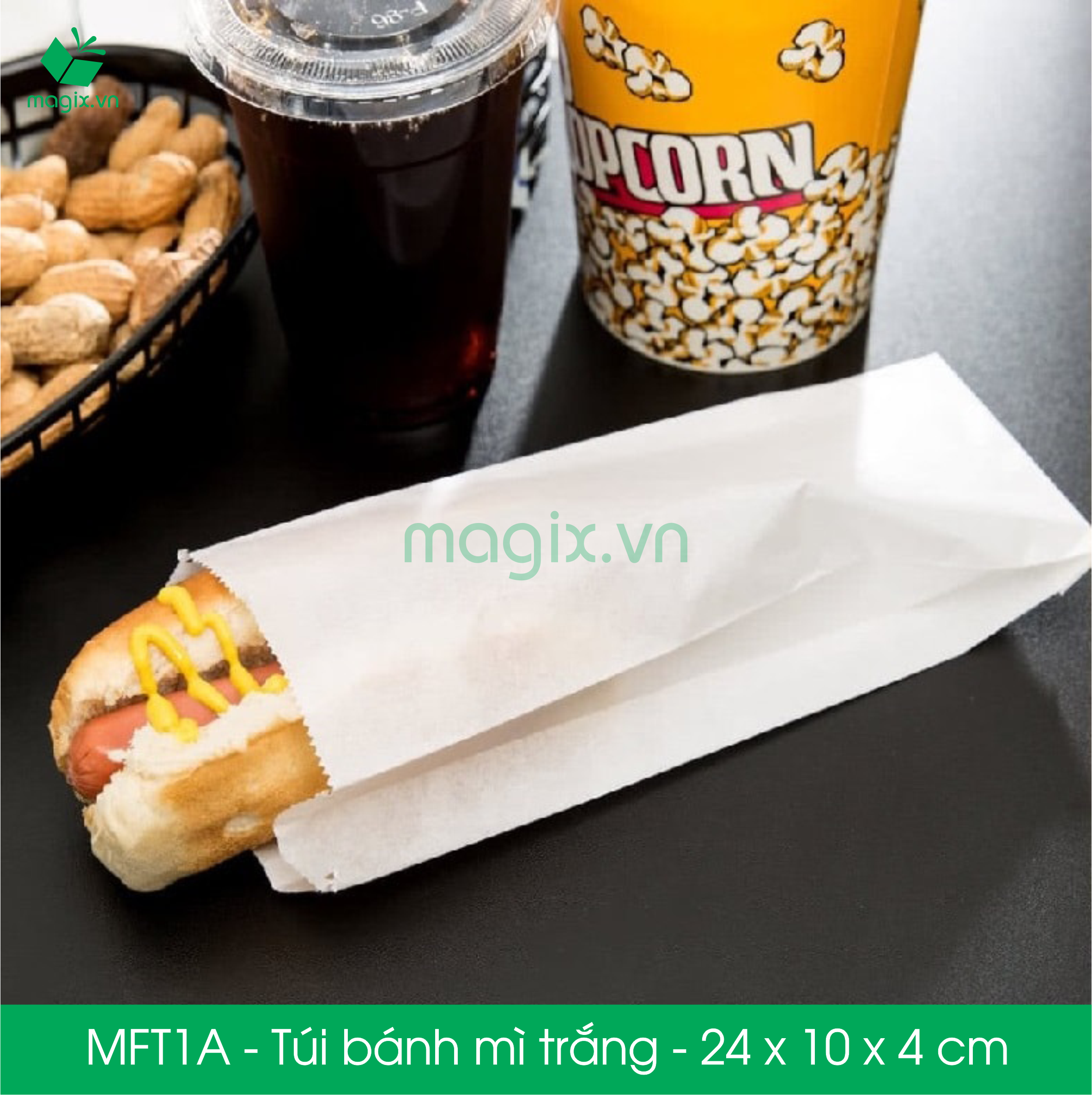 MFT1A - 24x10x4 cm - 100 Túi giấy bánh mì trắng