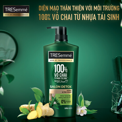 Combo Dầu Gội, Dầu Xả TRESEMME Salon Detox Cho tóc chắc khỏe cùng Gừng và Trà Xanh Dầu gội xả Detox tóc sạch sâu 640g, 620g