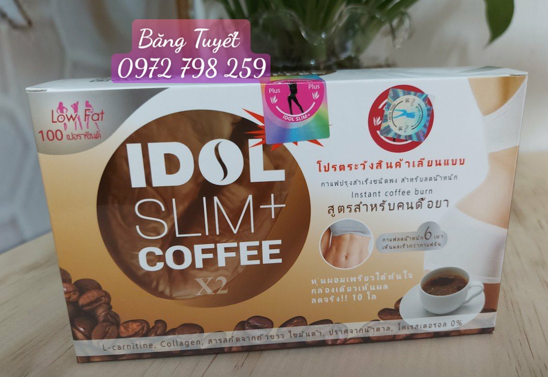 Cafe giam can IDOL SLIM + X2 mẫu mới chuẩn hàng thái hộp 10 gói giảm 3-6kg