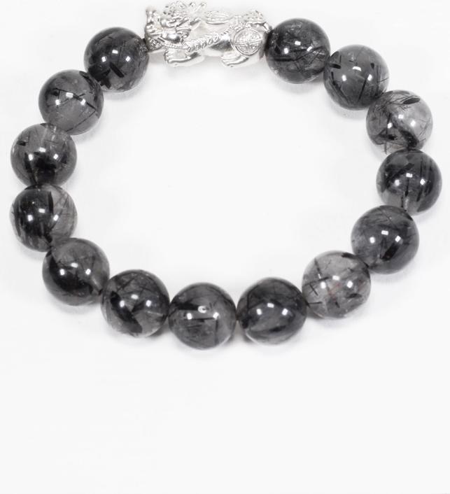 Vòng Thạch Anh Tóc Đen Phối Tỳ Hưu Bạc (12mm) Ngọc Quý Gemstones