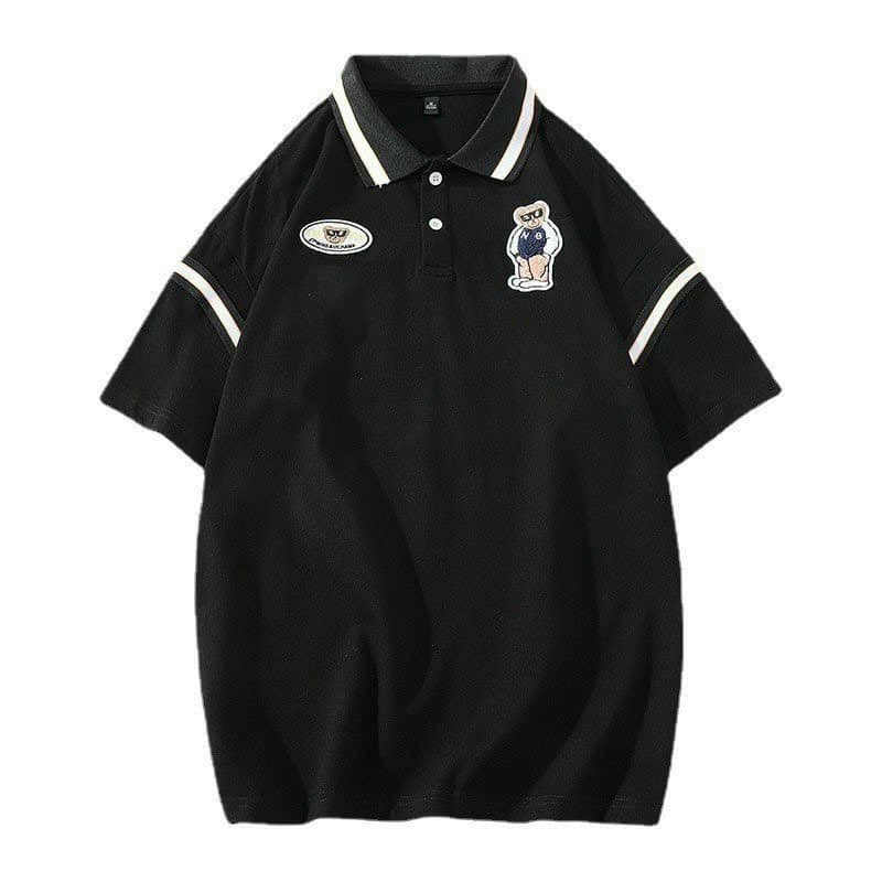 Áo thun polo nam thêu logo phối viền tay