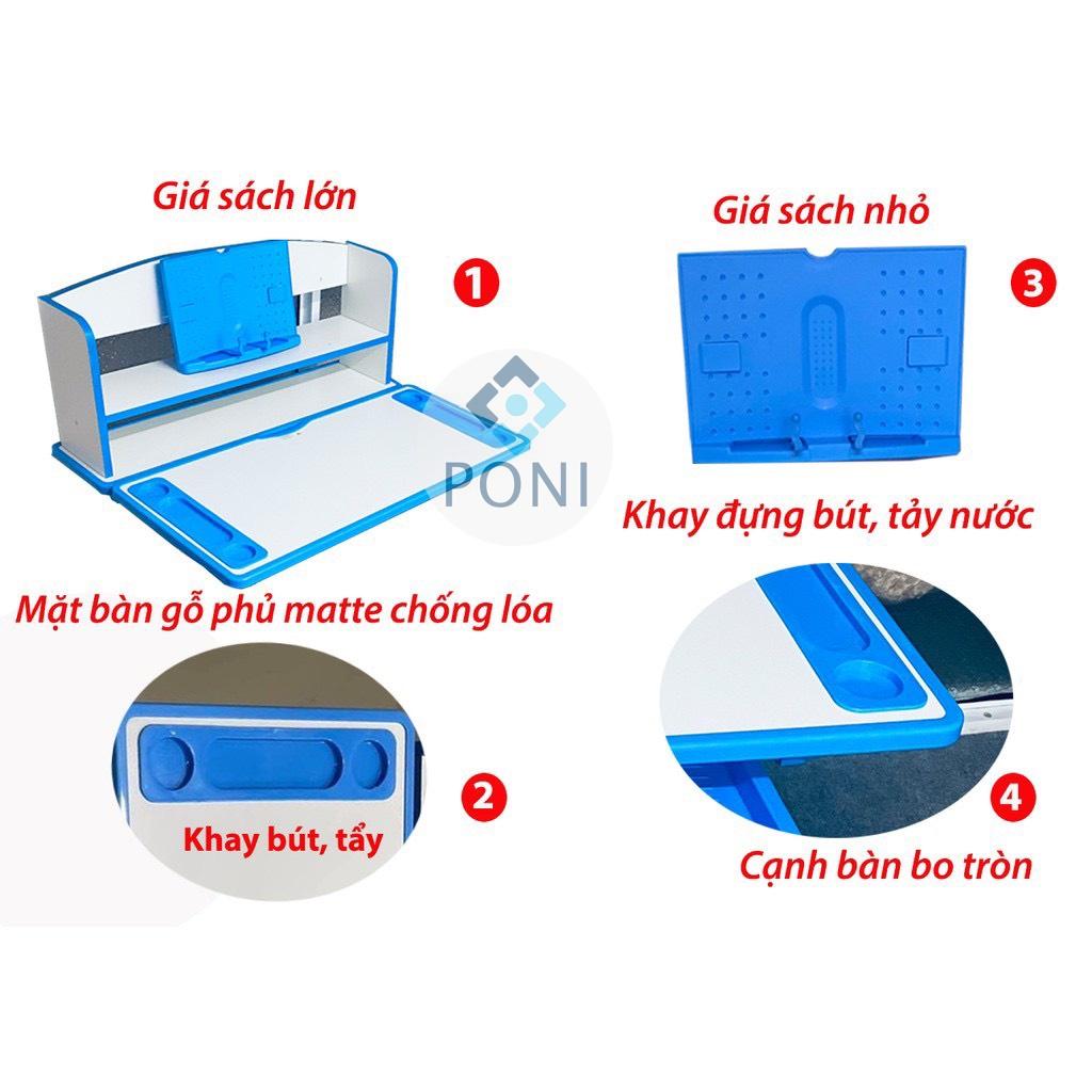 Bàn học thông minh chống gù chống cận cho bé PONI P11 TẶNG ĐÈN HỌC, ĐỆM BỌC GHẾ, KẸP SÁCH