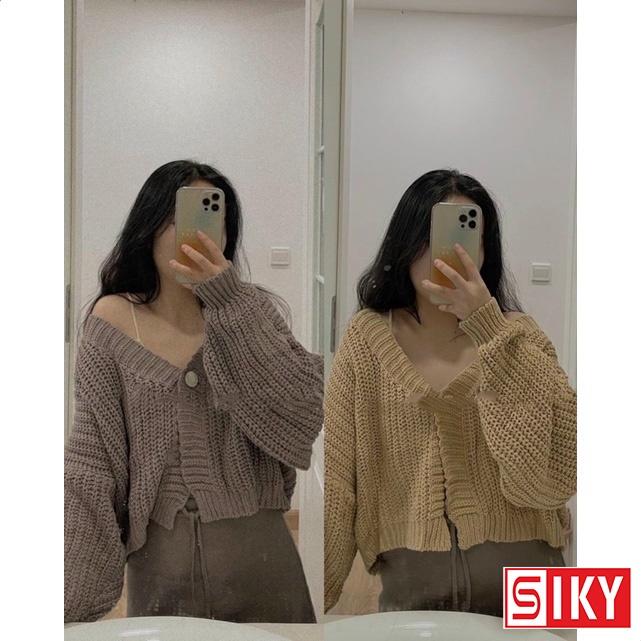 Áo cadigan len nữ Sliky trơn 1 cúc dáng ngắn màu siêu xinh - KL10