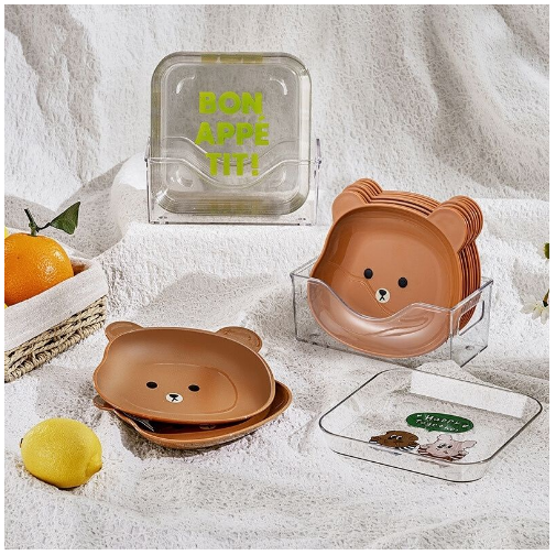 Set 8 Đĩa nhựa hình Gấu đựng thức ăn vặt tiện lợi, dĩa nhựa trang trí decor bàn ăn có khay đựng Catanshop