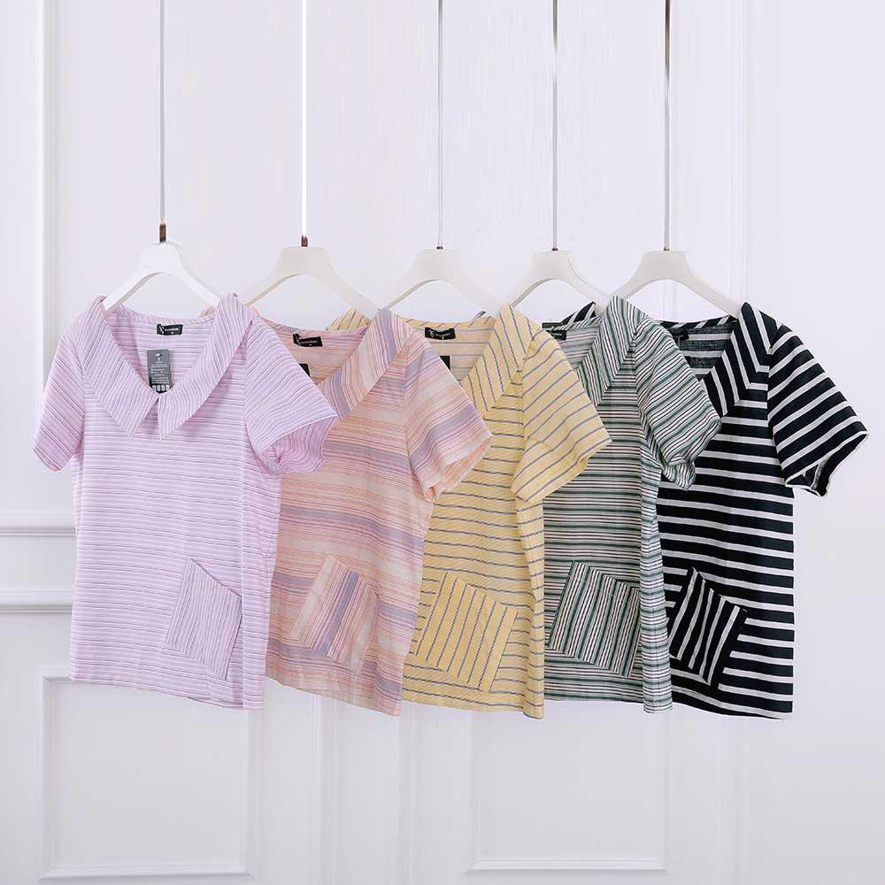 Áo sơ mi nữ ngắn tay, họa tiết kẻ, chất kate nhẹ, cổ sen, túi cách điệu thân trước, hàng thiết kế TK Fashion - SMK796