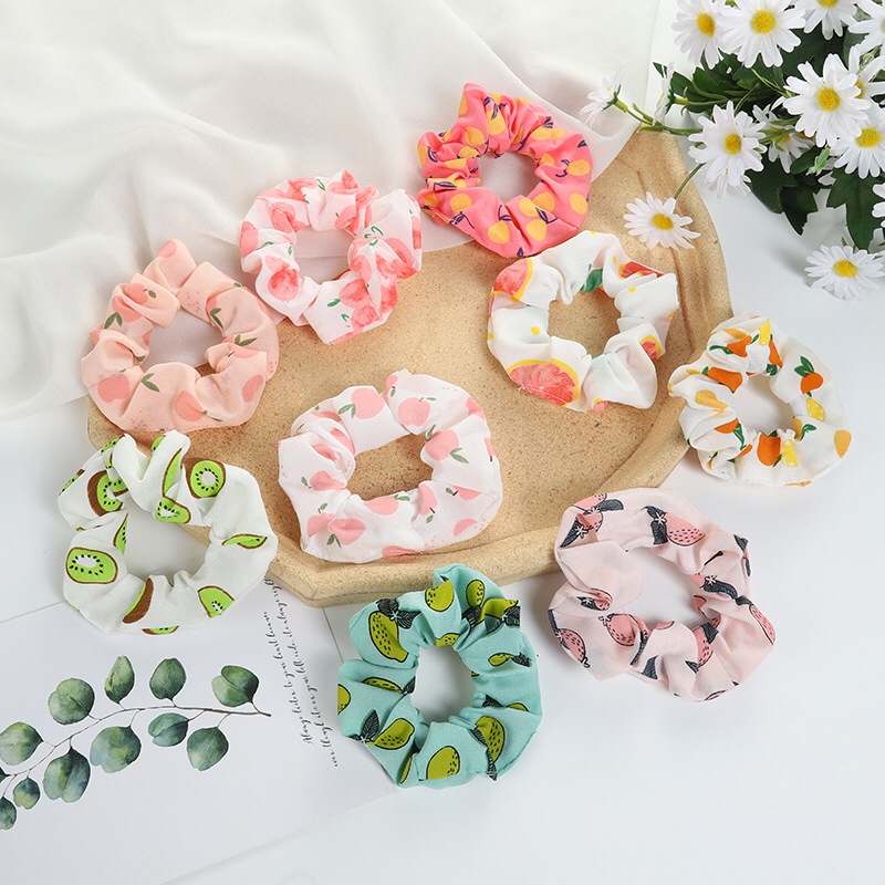 Dây Thun Tóc Nữ Scrunchies, Cột Tóc Scrunchies Hoa Quả Đáng Yêu