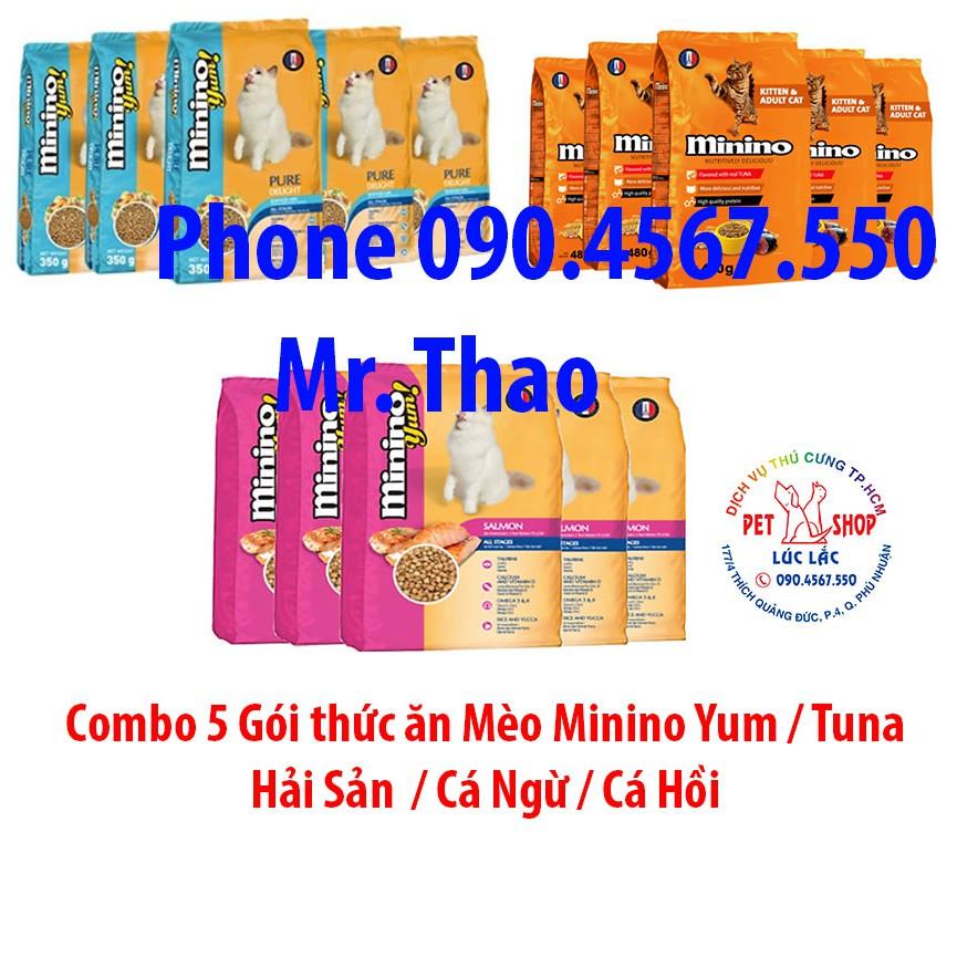 Combo 5 gói Thức ăn Mèo - Minino Yum, Minino Tuna , Minino Plus Adult , Minino Plus Kitten Đủ Loại