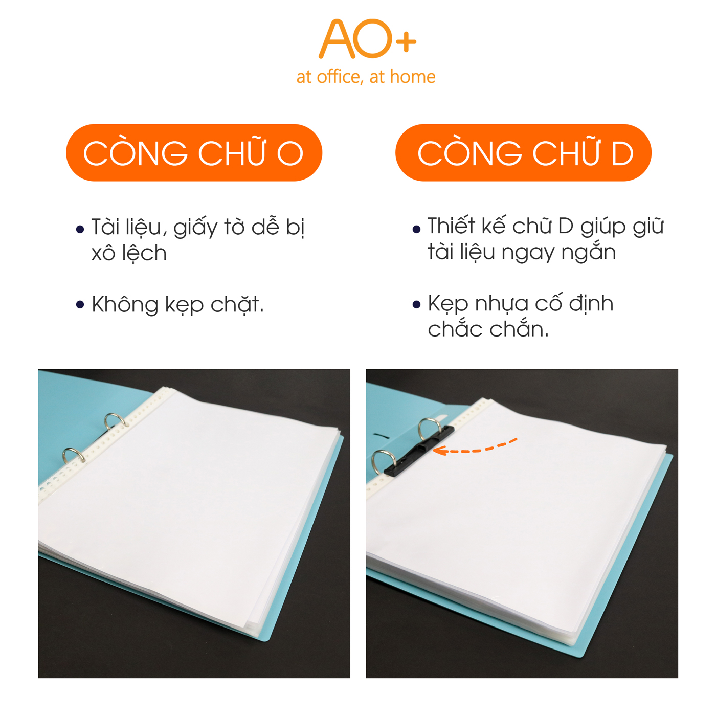 Bìa Còng D2 Switch ON AO+, Nhựa PP/ A4, 2 Nhẫn D (3.5cm/ 5cm)