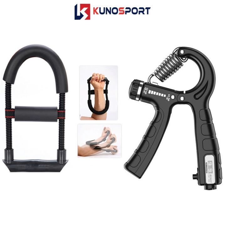 Combo dụng cụ tập cơ tay KUNO SPORT, kìm bóp tay chữ R có đếm số và dụng cụ tập tay chữ U