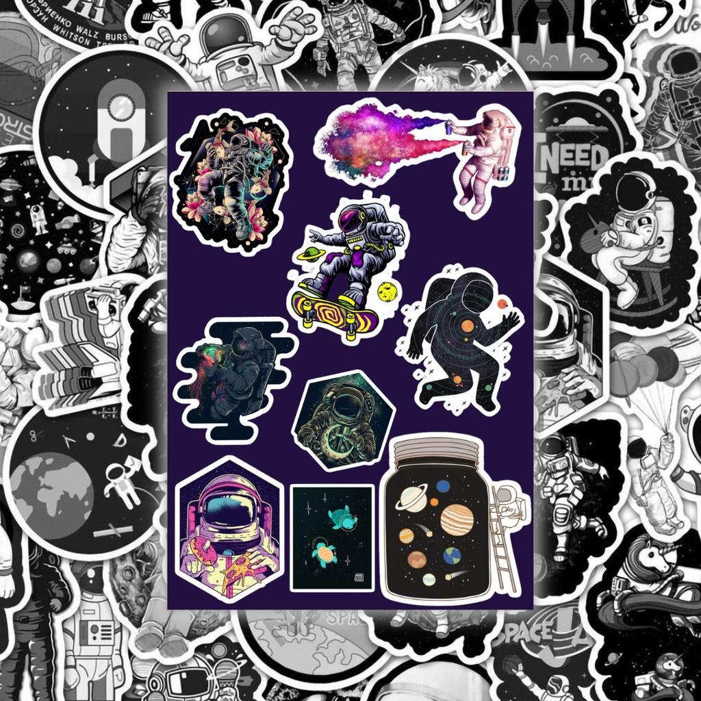 Set Sticker Astronaut (Tím) - Decal Dán Mũ Bảo Hiểm, Vali, Dán Xe - Nhiều Size - Chống Nước - Chống Xước