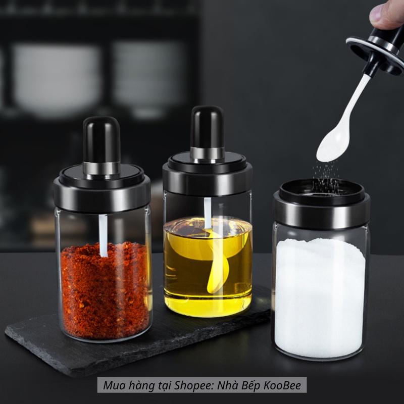 Lọ đựng gia vị thuỷ tinh chống ẩm kèm muỗng múc 250ml - Hũ gia vị cao cấp mới 2021 KooBee (NB46)