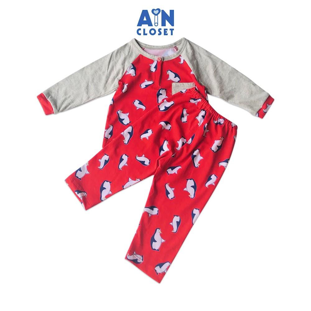 Bộ quần áo dài bé trai họa tiết Chim cánh cụt đỏ thun cotton - AICDBG58PYBC