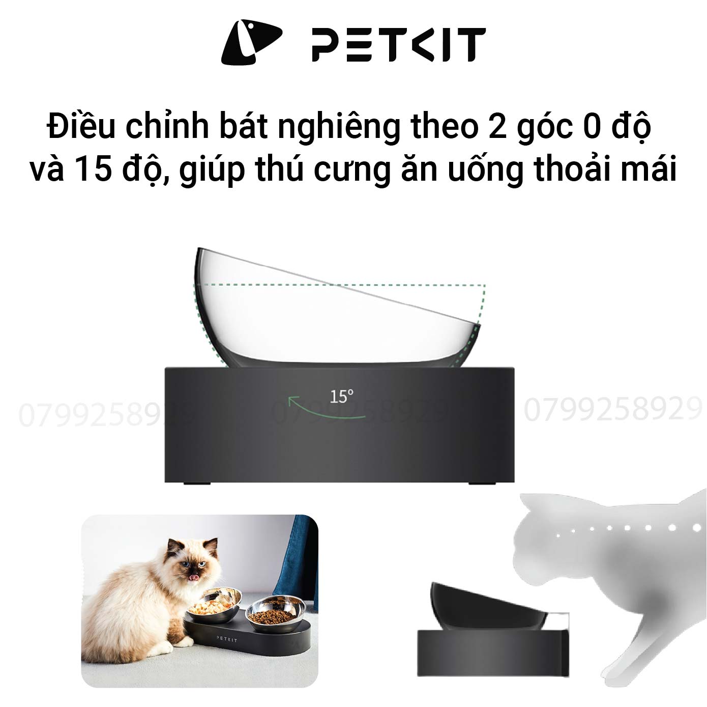 Bát Ăn Đôi, Chén Ăn Chống Gù Cho Chó Mèo Petkit