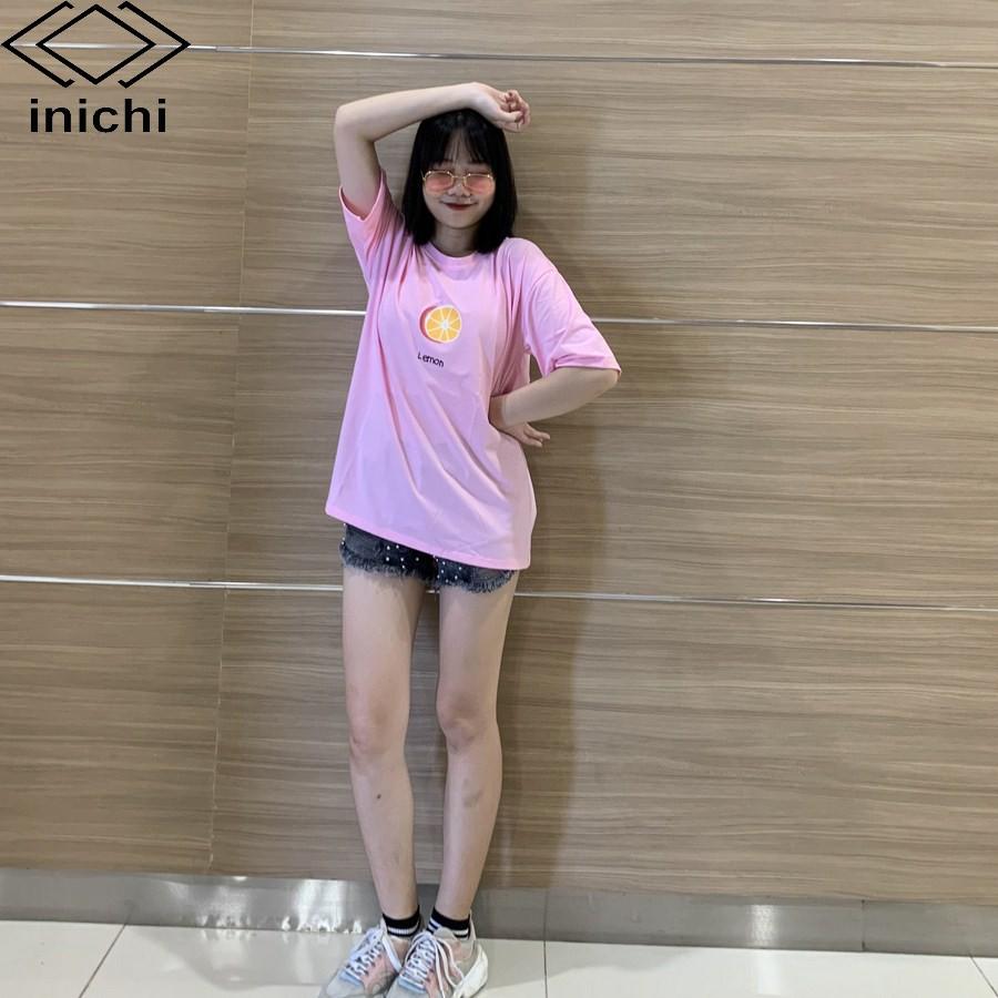 Áo thun INICHI unisex tay lỡ form rộng cá tính in hình quả chanh - IC612 màu hồng