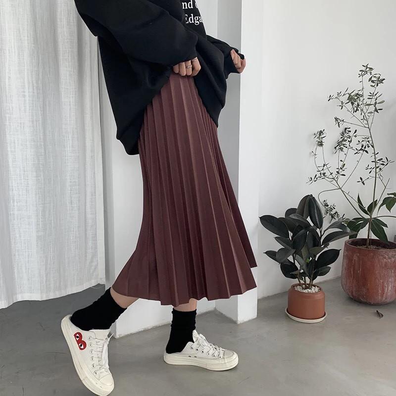 Chân váy xếp ly dáng dài hàng QC