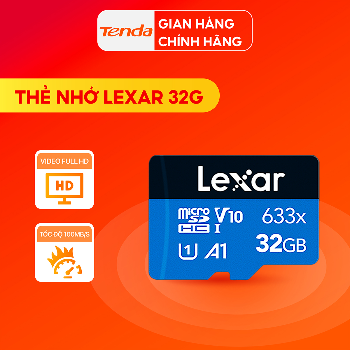 Thẻ nhớ microSDHC Lexar 32GB upto 100MB/s kèm adapter - Hàng chính hãng