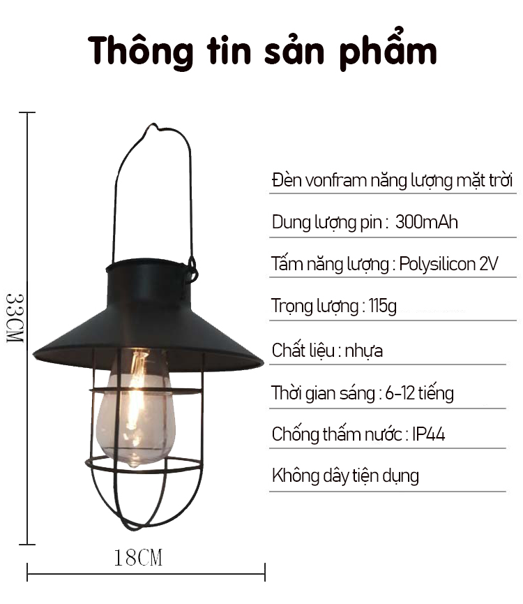 Đèn Năng Lượng Mặt Trời Đèn Ngoài Trời chống thấm nước phong cách retro - K1598