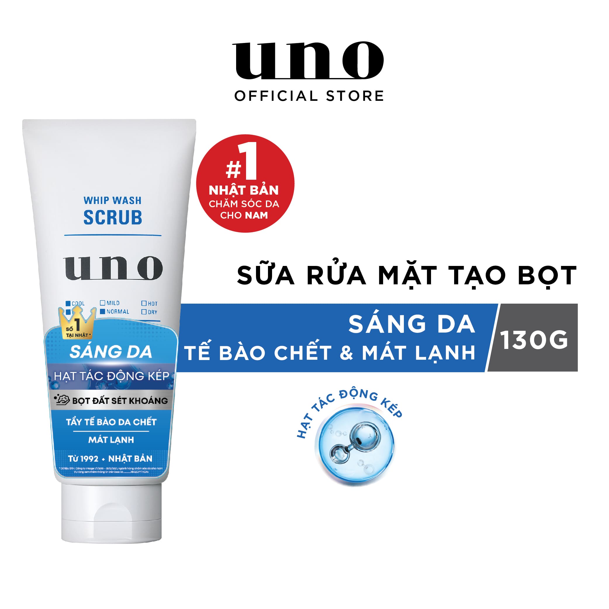 Sữa Rửa Mặt Tạo Bọt Dạng Hạt Sáng Da UNO Whip Wash Scrub 130g