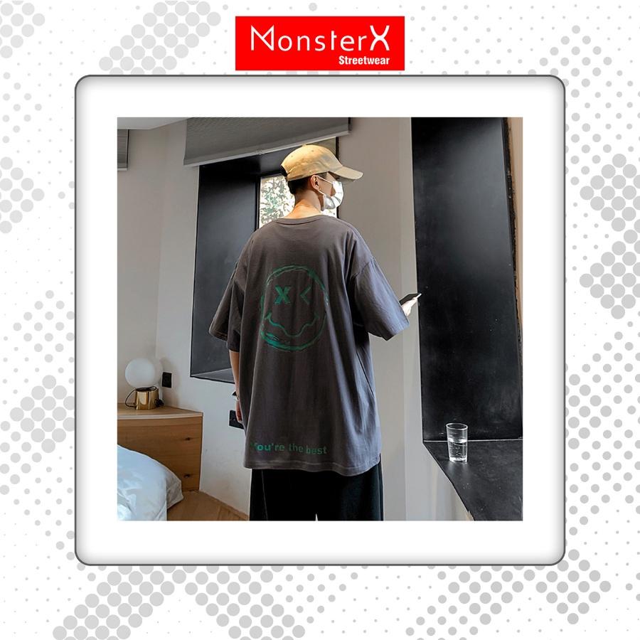 Áo thun unisex MonsterX MẶT CƯỜI VR phông tay lỡ nam nữ form rộng Oversize 3 màu