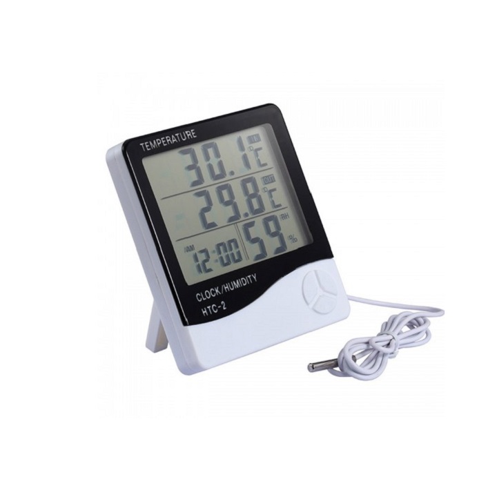 Đồng hồ để bàn màn hình Led dùng để đo nhiệt độ, độ ẩm HTC - 2 ( Tặng kèm 01 miếng thép đa năng để ví )