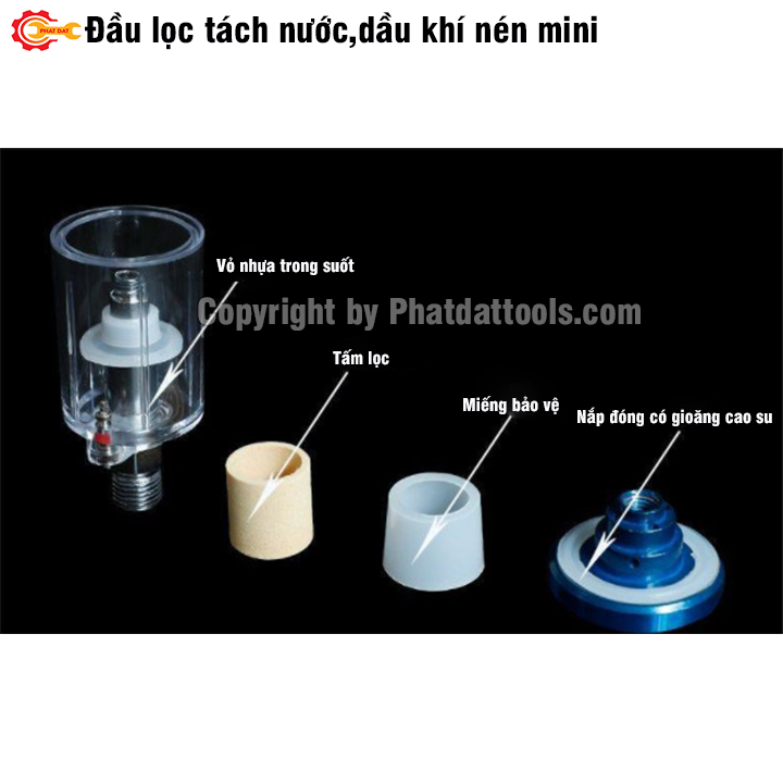 Đầu lọc, tách nước, dầu khí nén mini - Phụ kiện chuyên dụng lắp cho súng phun sơn và các thiết bị khí nén