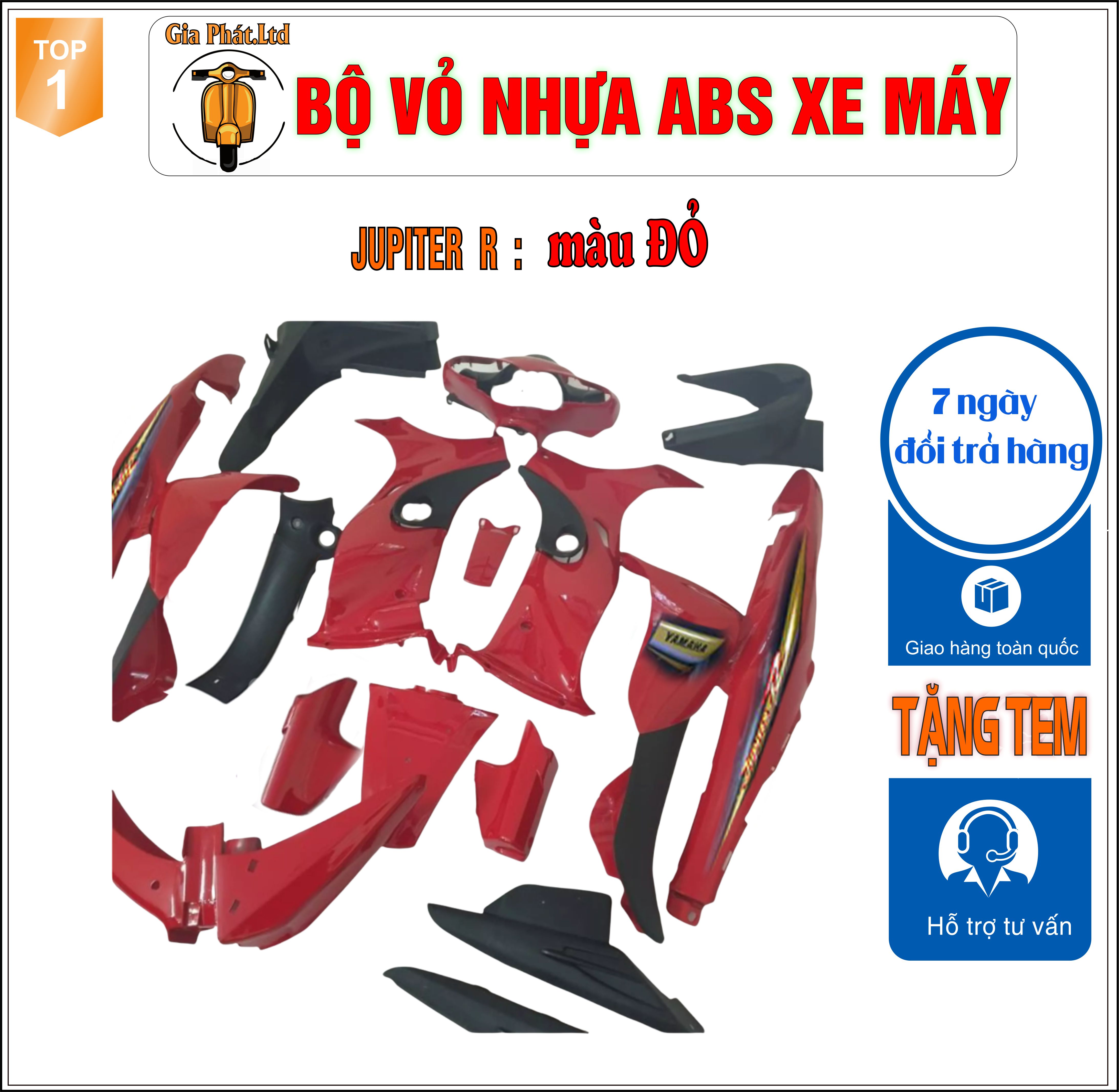 Bộ nhựa áo xe JUPITER R nhựa ABS cao cấp màu ĐỎ CỜ-TKB-2024