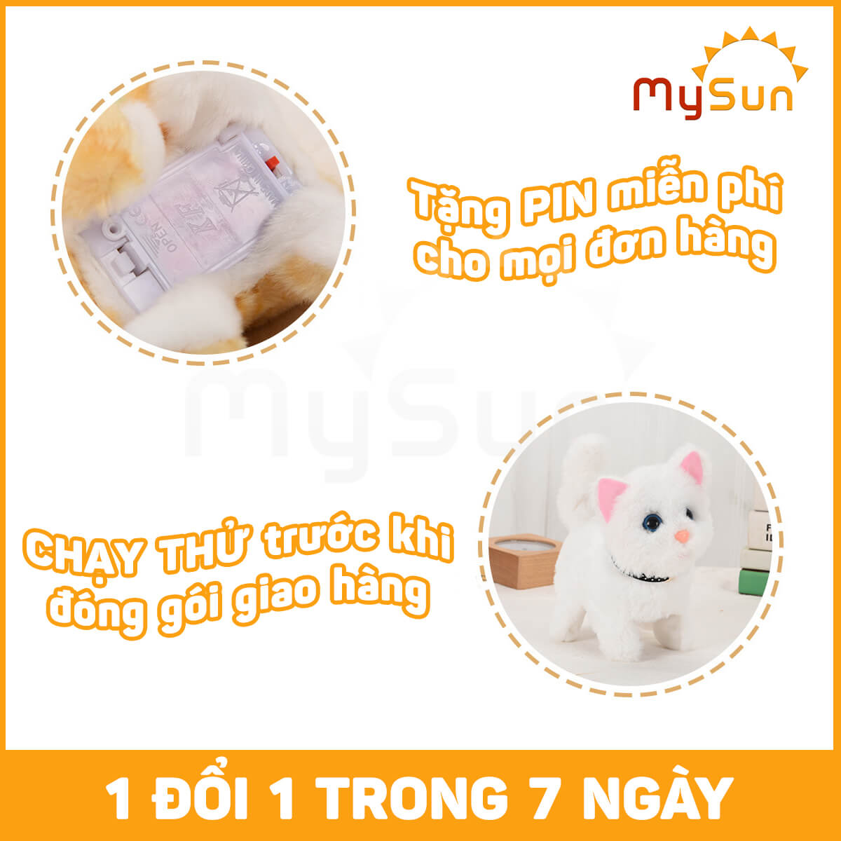 Đồ chơi Robot thú cưng con mèo, thỏ biết đi biết nhảy, biết kêu, vẫy đuôi cho bé tặng PIN AA - MySun