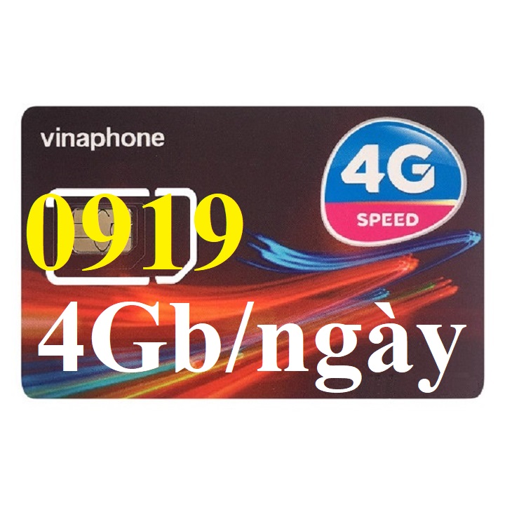 Sim 4G Vina đầu số 0919 - Gói cước 4Gb/ngày, 120Gb/tháng, gọi nội mạng miễn phí, gọi Ngoại Mạng miễn phí 200 phút/tháng, phí 150k/tháng