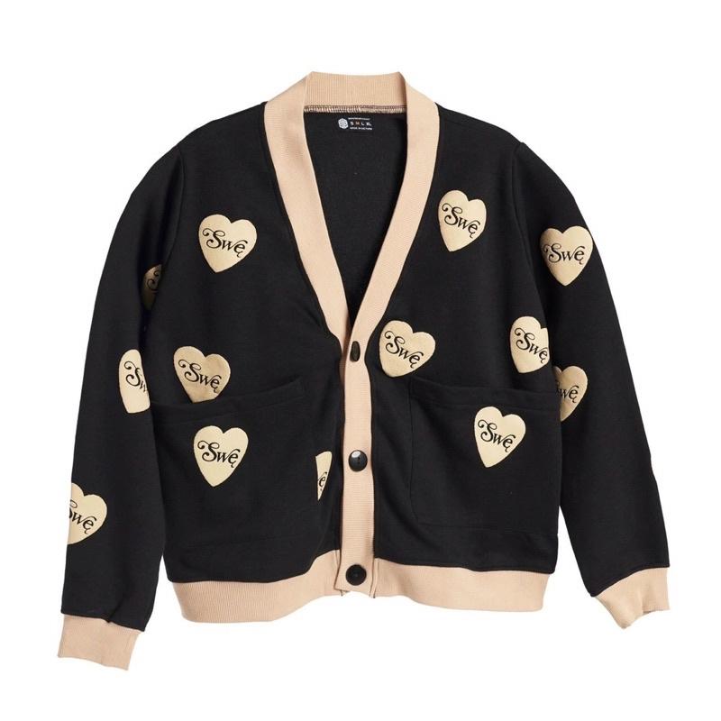 Áo khoác nam nữ ma62 cadigan hình trái tim vàng, màu đen nỉ sumisu shop